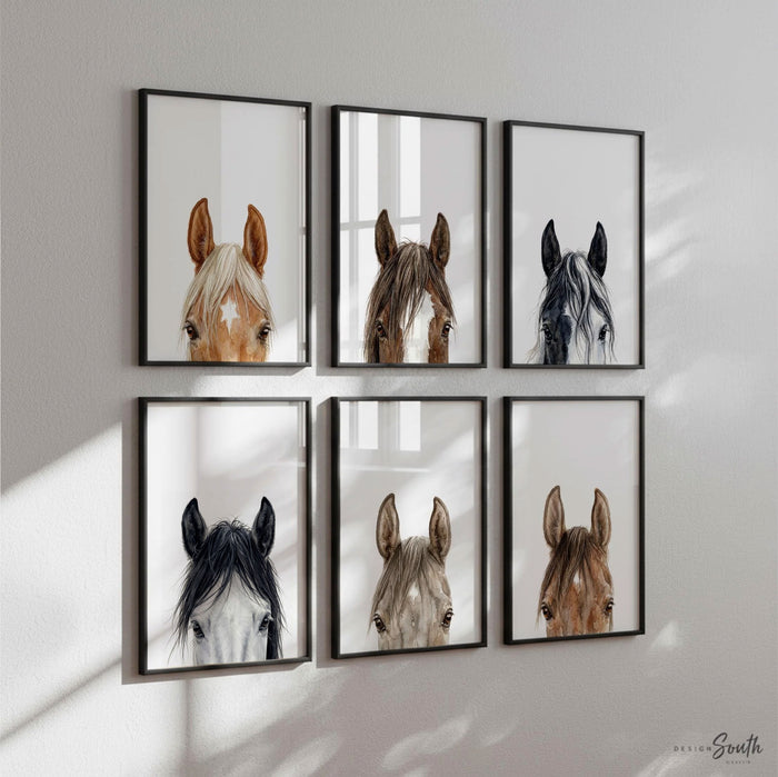 Watercolor Horse Wall Art Set of 6, Equestrian Nursery Decor, Kids Horse Prints, Arabian Gypsy Vanner Clydesdale Paint Horse Gift