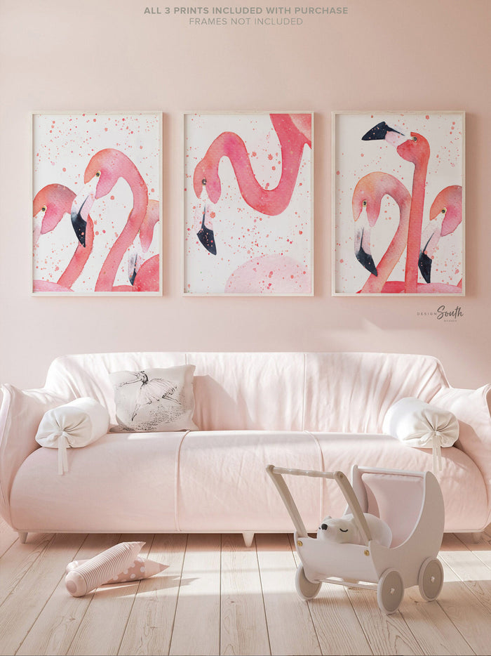 Pink flamingo wall art, little girl room art pink flamingos, pink flamingo nursery wall ideas, pink flamingo decor, wall art for girls room