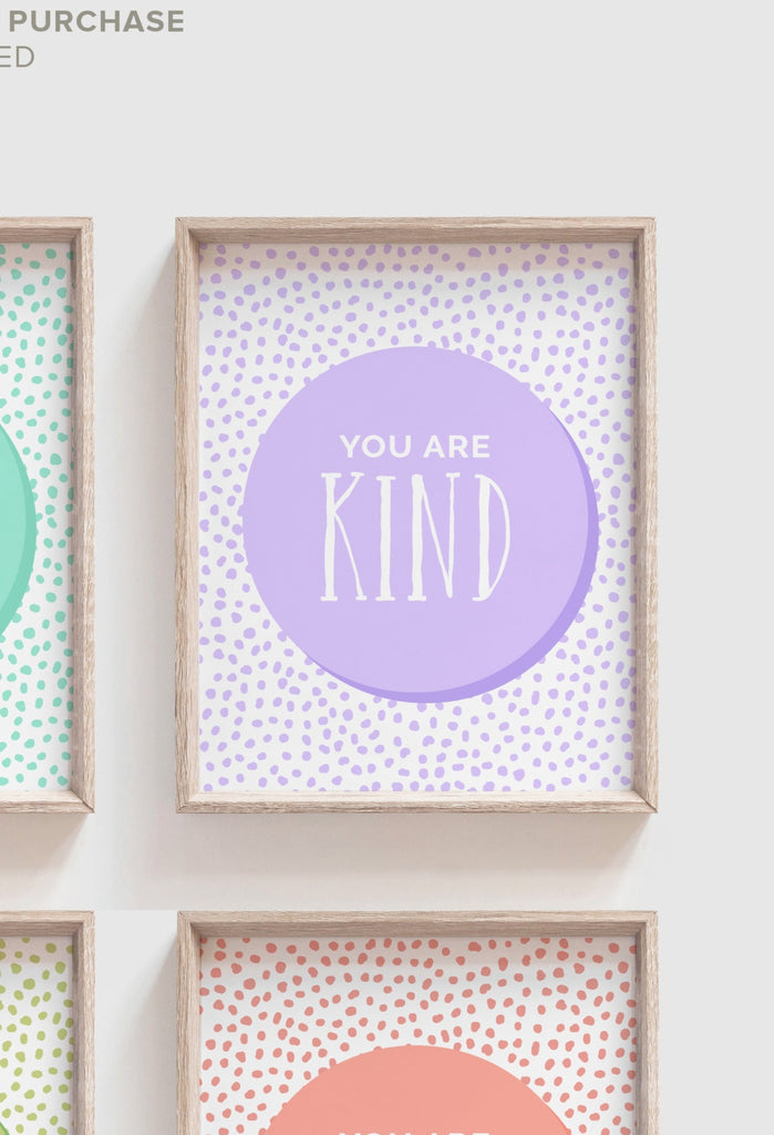 Playroom decor rainbow colors, pastel positive affirmation kids wall art print set, children playroom wall decor, boy girl bedroom playroom nursery room decor, positive art kids brave smart strong kind unique loved