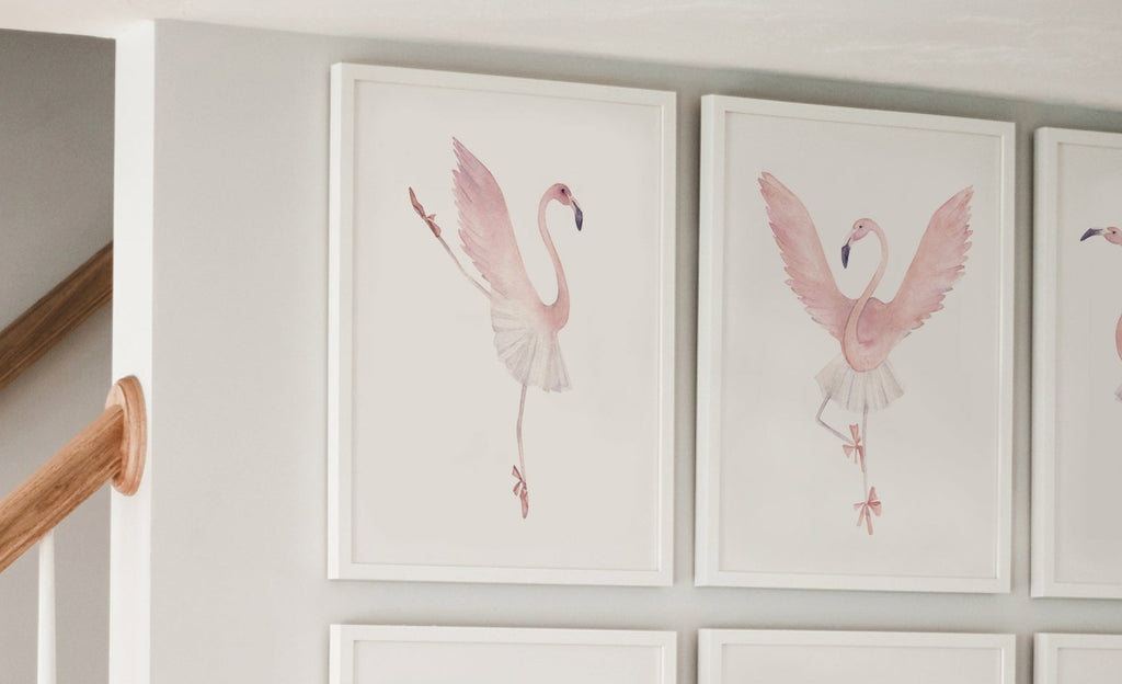 Ballerina flamingo art, girl dance themed room art, flamingo ballet art prints, ballerina nursery art, ballerina bedroom or playroom decor