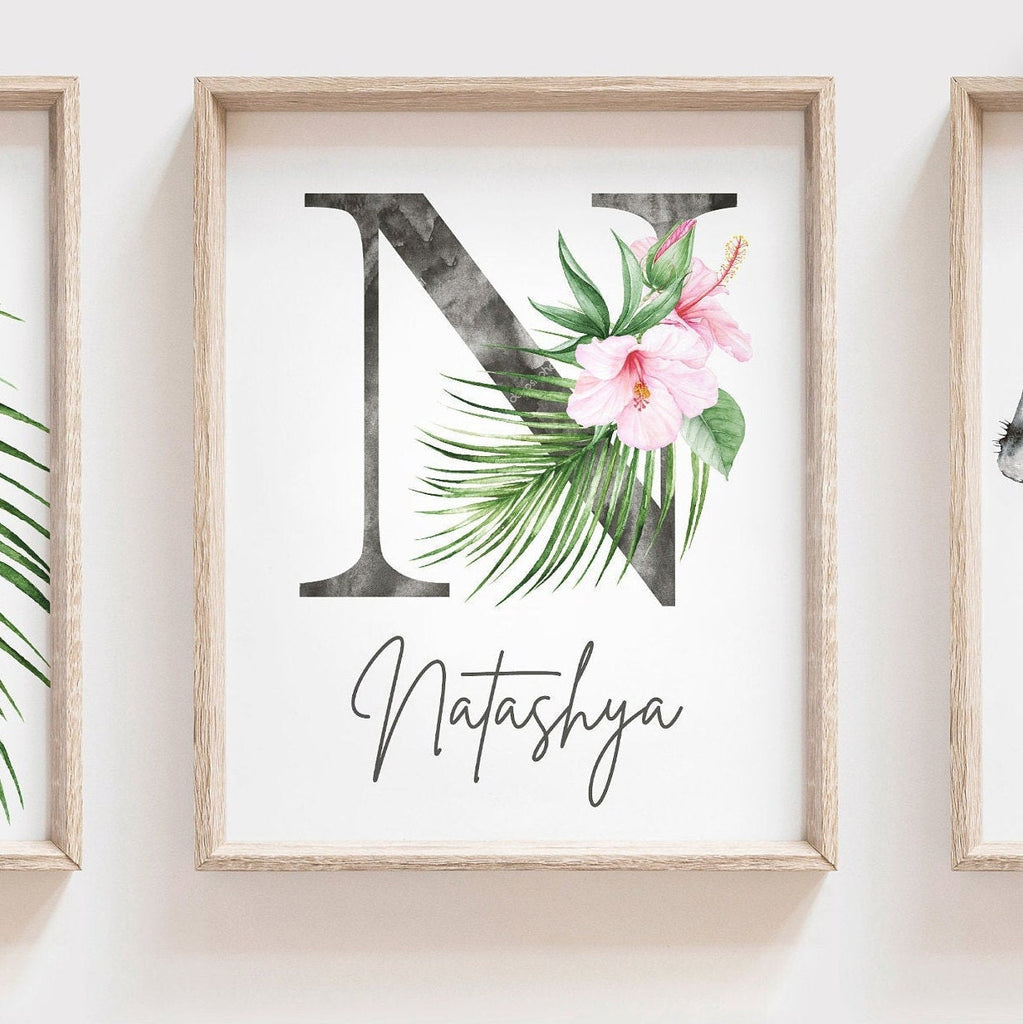 Baby girl nursery wall art, tropical theme baby shower gift for girl, palm leaf nursery, tropical baby girl nursery, hawaiian nursery decor