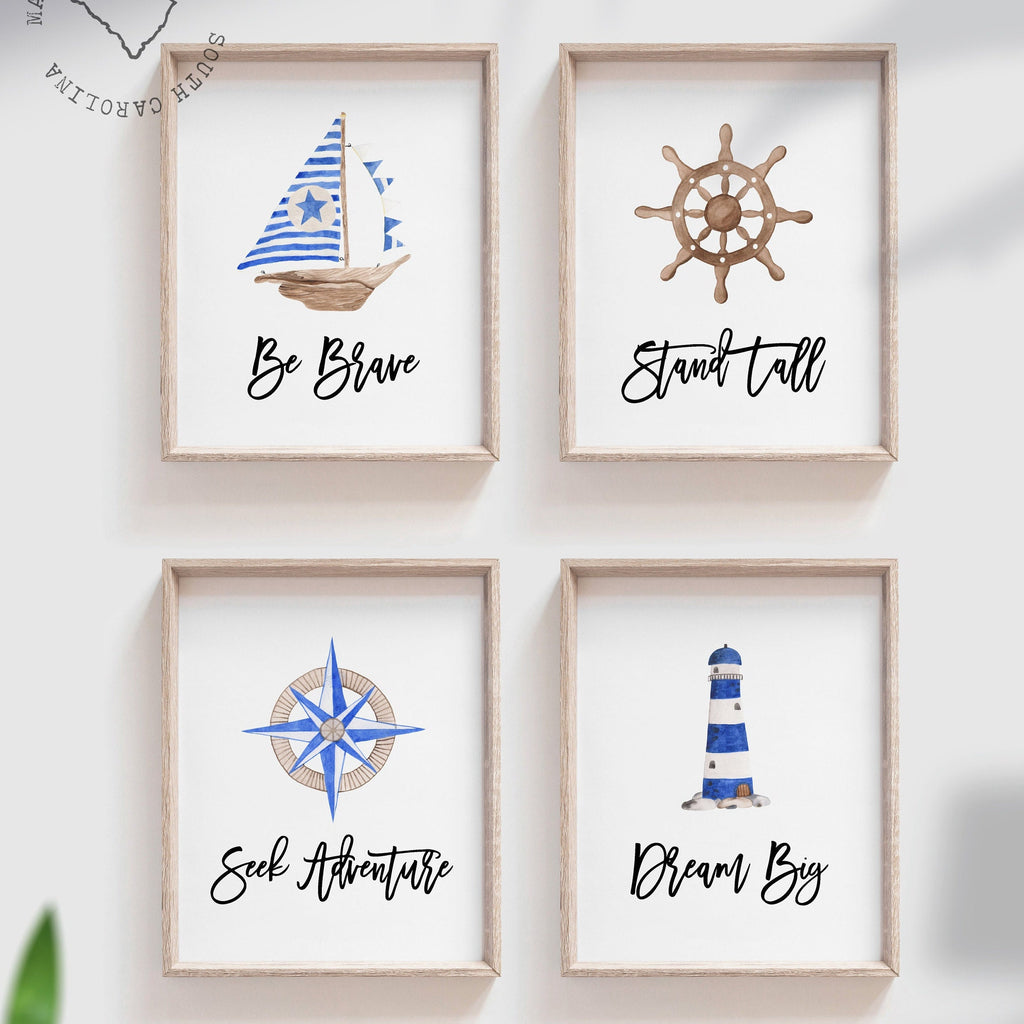 Boy nautical nursery decor, sea baby navy blue nursery, art prints for baby boy, anchor compass sailboat, ocean nursery, nautical baby boy