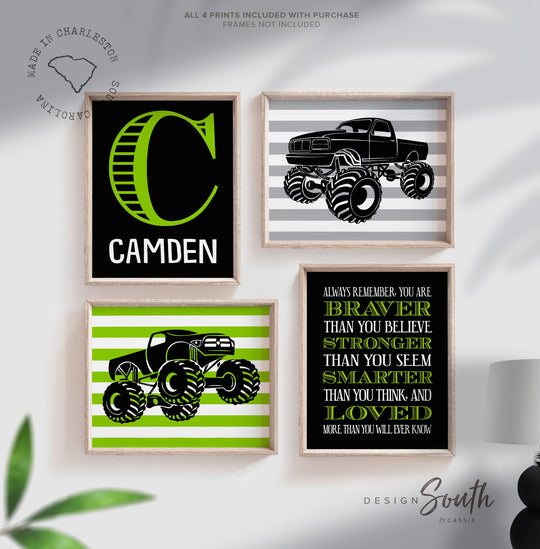 Big boy bedroom trucks, boys truck theme, monster truck theme bedroom wall art, monster truck prints for boys, truck art, truck decor boys – unframed wall art print for kids room or nursery.