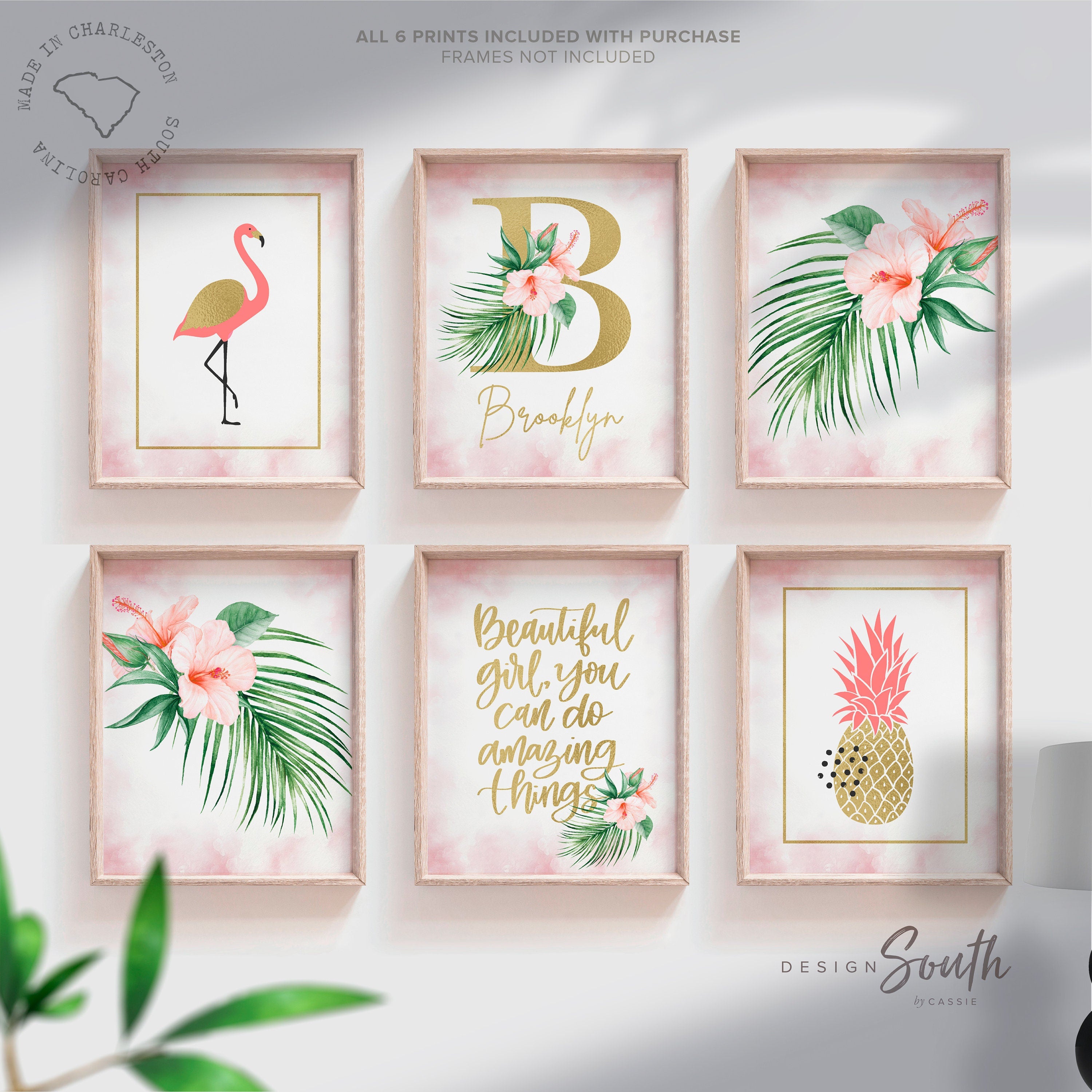 Palm tropical pink gold faux foil prints, floral tropical nursery deco –  Design South