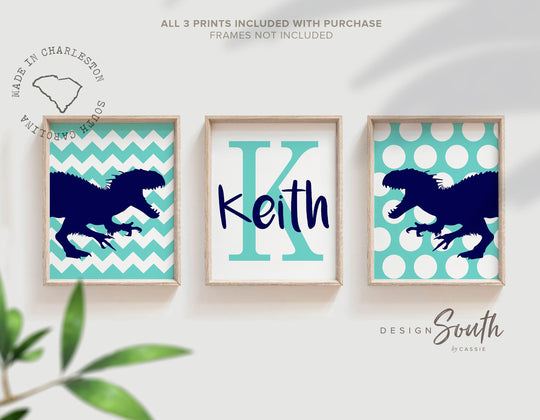 Aqua blue dinosaur, dinosaur decor for boys, boys bedroom dinosaur theme, dinosaur wall art, dinosaur bedroom decor, dinosaur personalized – unframed wall art print for kids room or nursery.