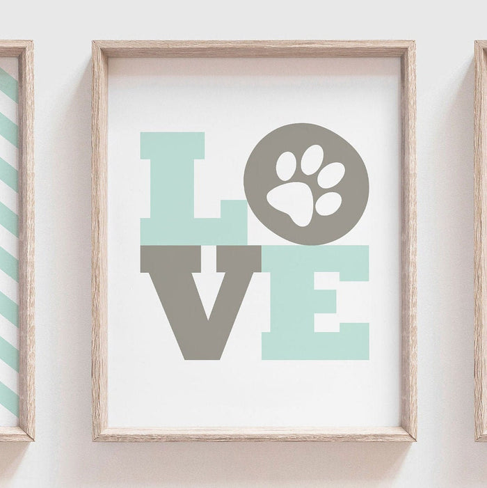 Baby boy puppy decor, dog nursery wall art, chevron kids mint green gray, labrador retriever nursery, love art print, baby room puppy decor