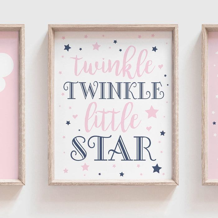 Navy and pink nursery wall art, baby girl navy pink nursery decor, navy and blush, nursery wall print, twinkle twinkle little star, baby art