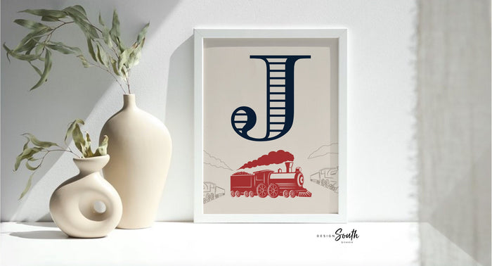 Boys bedroom trains, personalized wall art train transportation theme, red train decor, red train art, kids train room, train gift for boy
