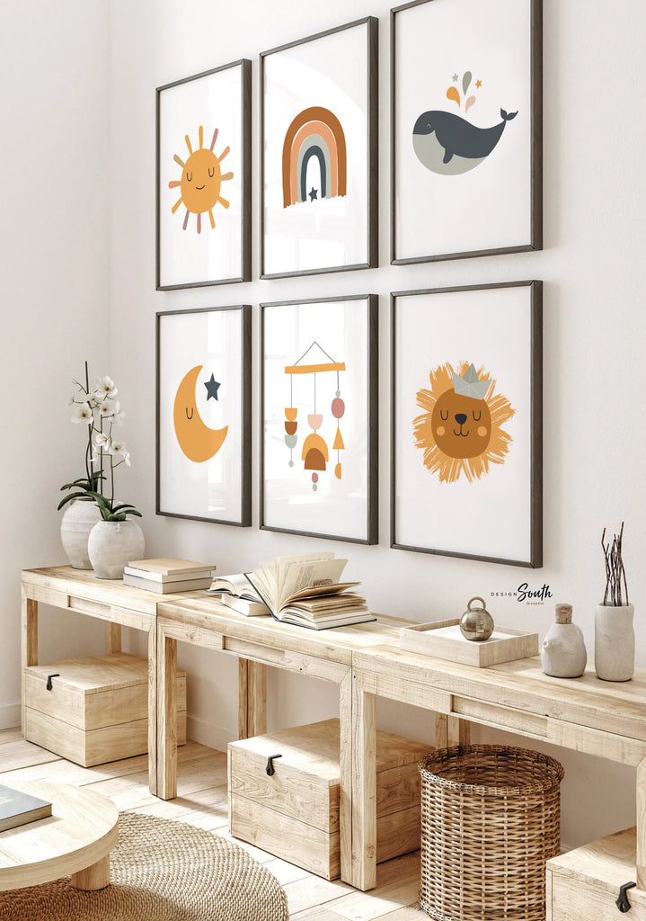 Boho baby room, boho rainbow baby girl or boy gender neutral, earthy color print set, gallery wall kids bedroom ideas, gift gender neutral