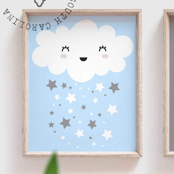Moon and stars nursery, baby boy nursery art, star nursery, moon nursery, baby boy star decor, baby blue and mint art, boys mint nursery art