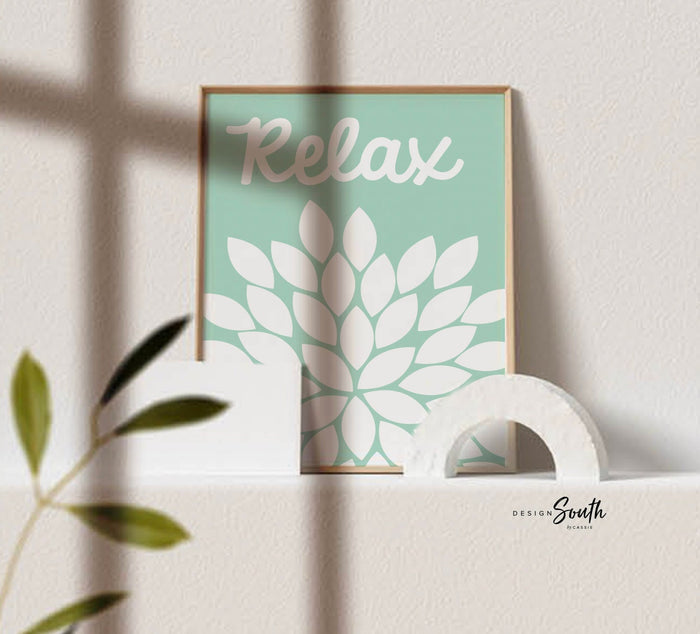 Bathroom wall decor, soak, relax, unwind, dahlia print for bathroom, adult bathroom decor, children's bathroom decor, bathroom flower art