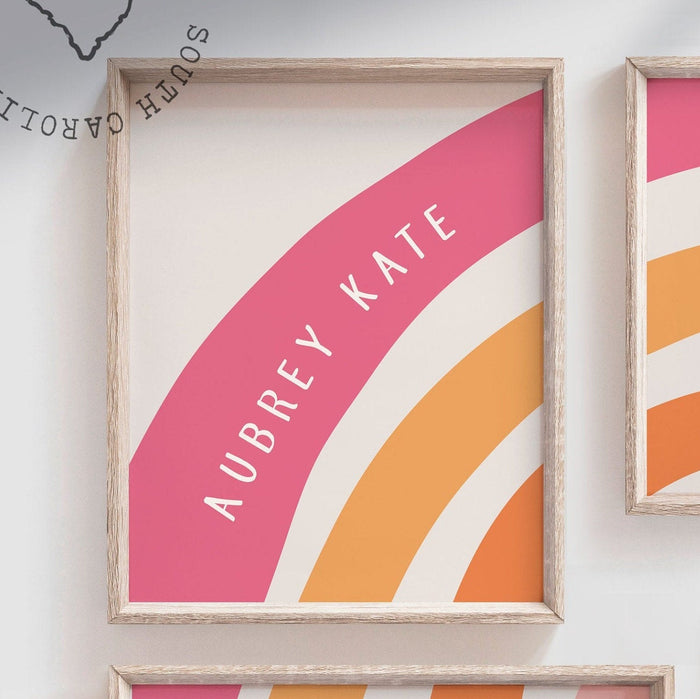 Pink and orange nursery decor, girls monogram art, rainbow heart pink orange decor, rainbow monogram, girls nursery decor ideas personalized