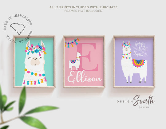 Newborn baby shower gift for girl, llama toddler decor, personalized unique baby gift pink purple, inspirational quote girl room, boho baby – unframed wall art print for kids room or nursery.