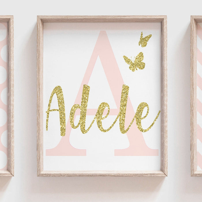 Pink and gold baby kitty cat art prints, personalized cat gift, birthday cat theme gift for girl, kitten pictures nursery, wall art kittens
