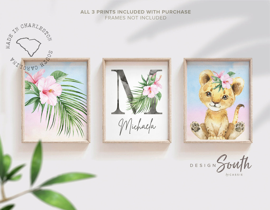 Zoo animal art, baby girl animal nursery, tropical jungle animal wall art for nursery, animal decor girl gift baby shower, girl bedroom art