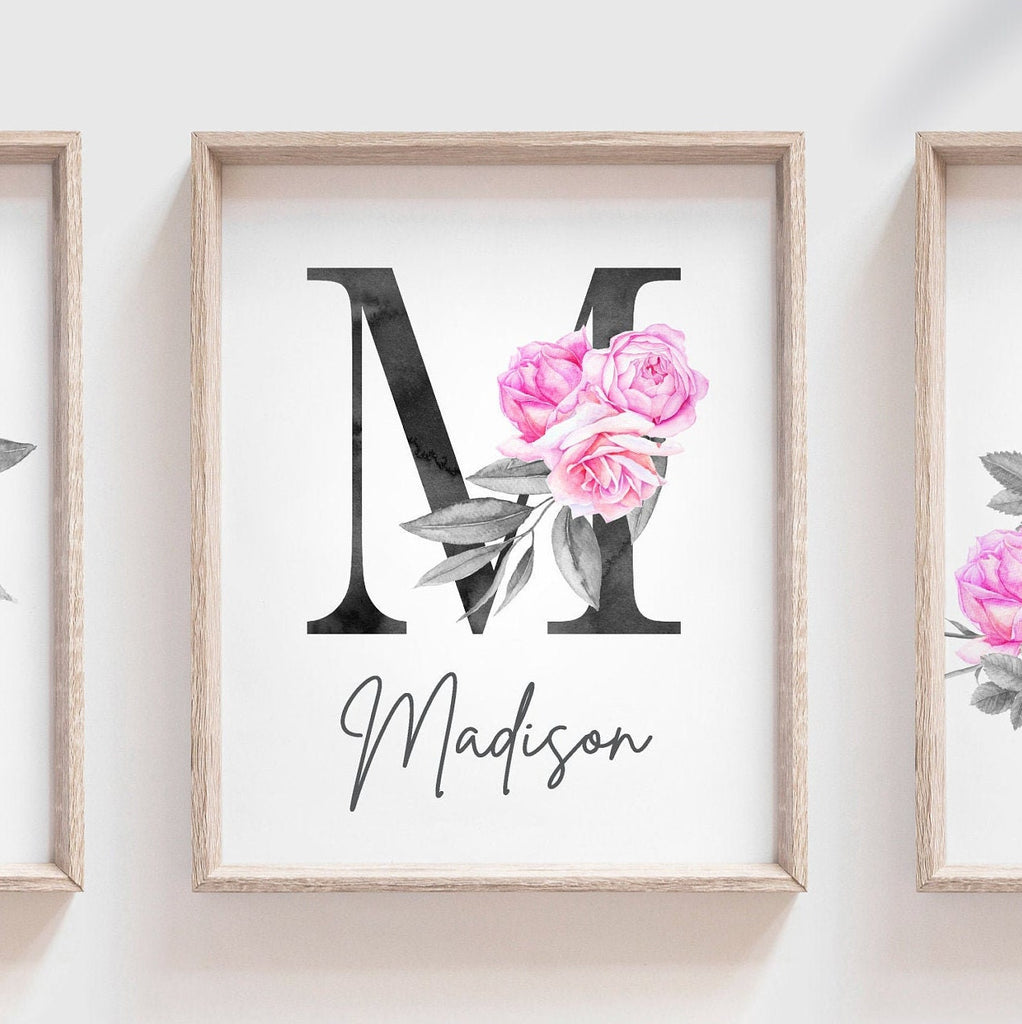 Pink paris themed girls room, hot pink eiffel tower parisian little girl decor, girl personalized name floral roses, elegant nursery decor