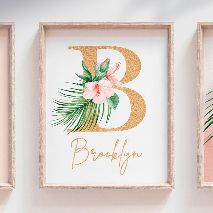 Coral blush gold nursery art, baby girl nursery coral tropical, pink gold tropical nursery, coral gold tropical nursery, toddler girl art