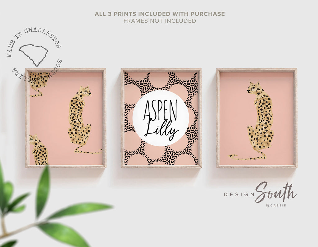 Cheetah nursery print, baby girl cheetah theme nursery, pink modern trendy speckle dot nursery, pink cheetah gift for girl, personalized art