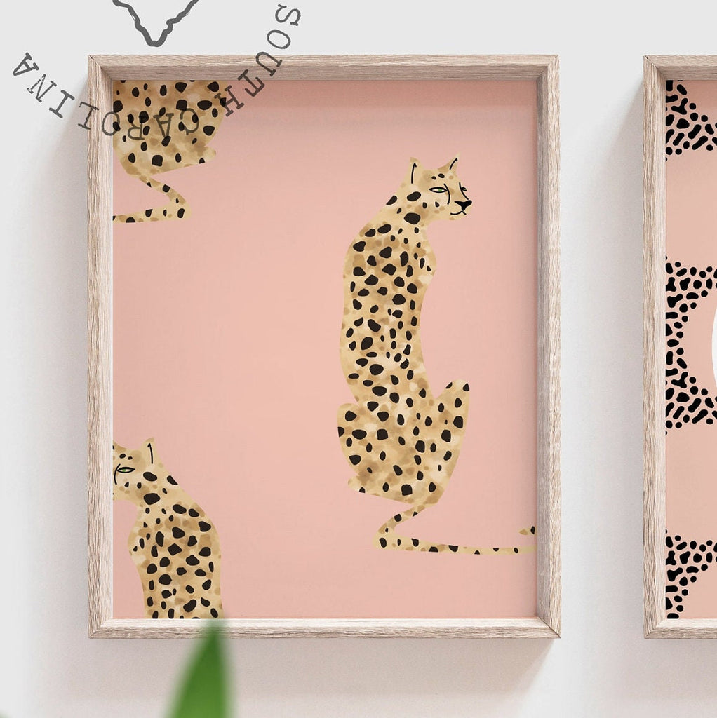 Cheetah nursery print, baby girl cheetah theme nursery, pink modern trendy speckle dot nursery, pink cheetah gift for girl, personalized art