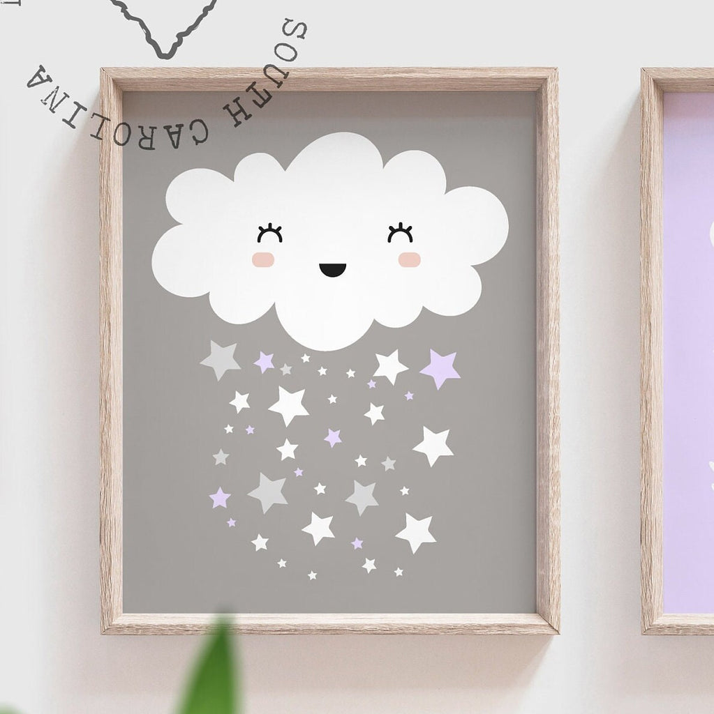 Baby girl nursery lilac and gray, moon and stars nursery decor, I love you to the moon, cloud nursery girl, cloud wall art, moon star cloud