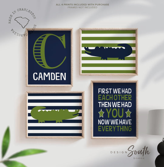 Alligator nursery wall art for boys, boys alligator wall decor, nursery decor, navy blue and green nursery, gators, name decor, boys quote – unframed wall art print for kids room or nursery.