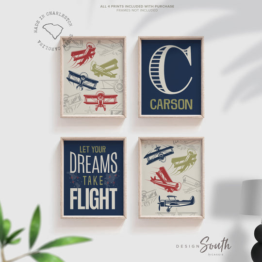 Airplane nursery art, aviation, boys nursery decor, airplane nursery, let your dreams take flight, boys aviation nursery, dreams take flight – unframed wall art print for kids room or nursery.
