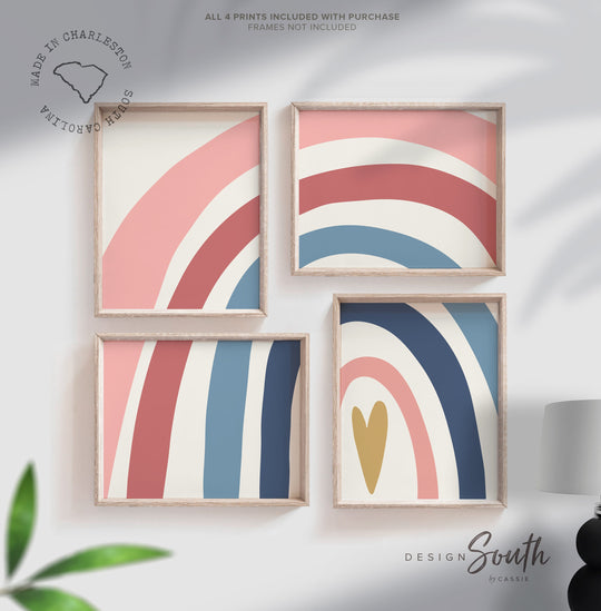Modern nursery decor, rainbow nursery art, rainbow prints for wall, mauve pink and navy blue bedroom colors, rainbow prints for kid playroom – unframed wall art print for kids room or nursery.