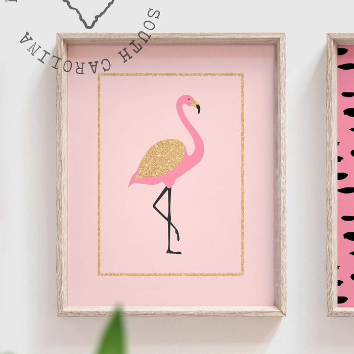 Nursery prints flamingo decor, pink and gold girls wall decor, flamingo tropical art set, pink gold pineapple nursery, personalized nursery