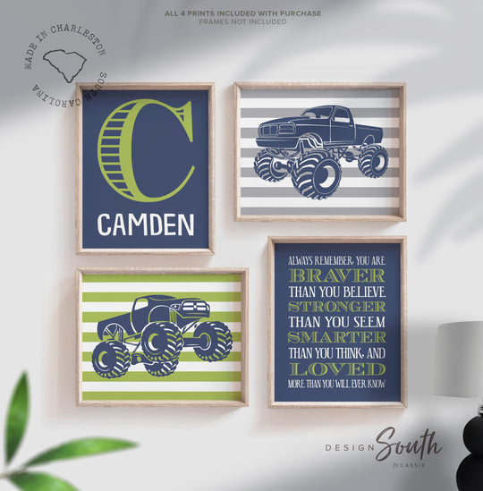 Big boy bedroom trucks, boys truck theme, monster truck theme bedroom wall art, monster truck prints for boys, truck art, truck decor boys – unframed wall art print for kids room or nursery.