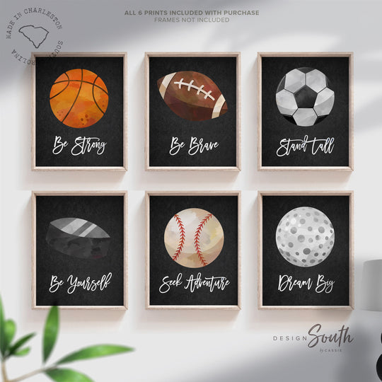 Sports collection art set of 6, boys sports nursery wall art prints, boy sports theme, boy sports inspirational positivity prints bedroom