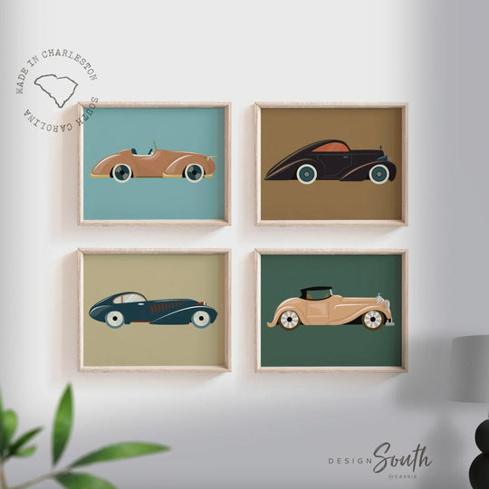 Car nursery decor, retro kids car decor, big boy bedroom vintage car art print set, boy bedroom ideas, playroom boy wall, car nursery gift – unframed wall art print for kids room or nursery.