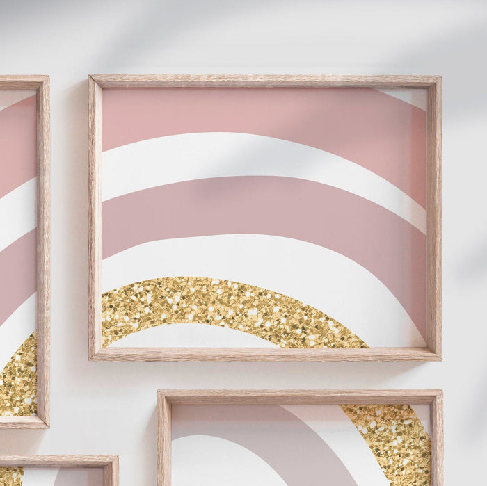 Baby girl pink gold, nursery wall art pink gold sparkles, rainbow baby room pink gold, gift for girl pink gold, glitter sparkles pink gold