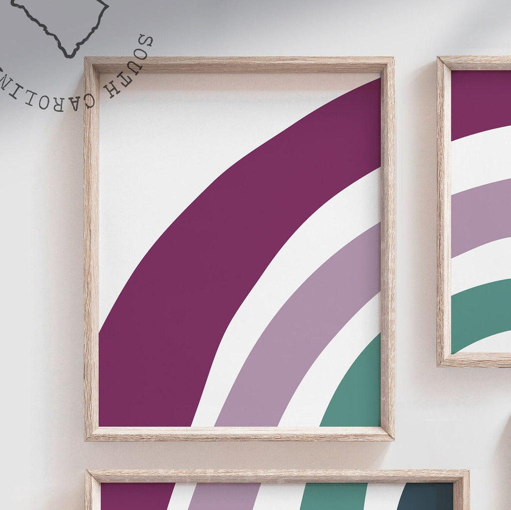 Modern purple green nursery art, baby girl room purple & green colors, girl bedroom purple shade rainbow, trendy nursery moody color rainbow – unframed wall art print for kids room or nursery.