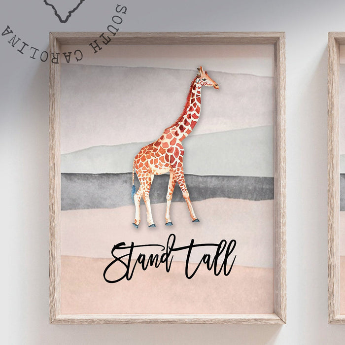 Modern kids playroom decor, animal wall art collection, neutral shared bedroom boy girl inspirational, kids animal art giraffe elephant lion