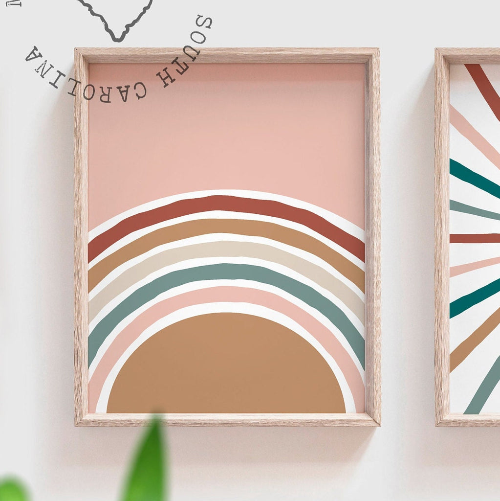 Hello sunshine baby art, teal nursery art, teal bedroom gender neutral kids art, gender neutral nursery beige teal, sun clouds rainbow kids