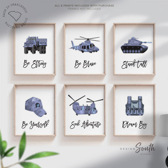 Army vehicles boys wall art set, soldier military tank truck helicopter, boys bedroom wall art print decor army marine troop, playroom army – unframed wall art print for kids room or nursery.