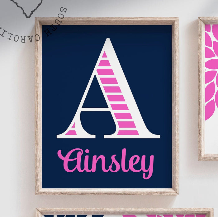 Girls nursery decor, dahlia prints, girls flower decor, hot pink nursery, baby girl art, dream big quote, little girl room monogram decor