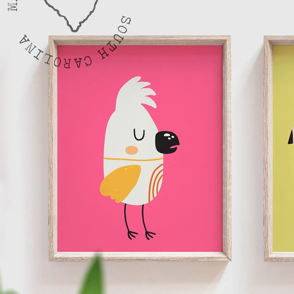 Toucan bird prints, wall art tropical bird, pink tropical wall art, pink yellow green bright tropical art, modern trendy bright art set of 3