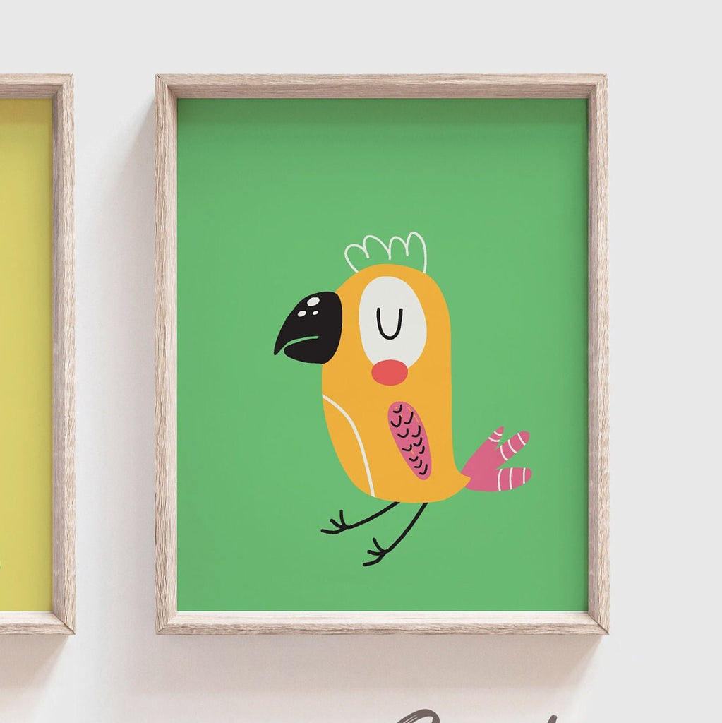 Toucan bird prints, wall art tropical bird, pink tropical wall art, pink yellow green bright tropical art, modern trendy bright art set of 3