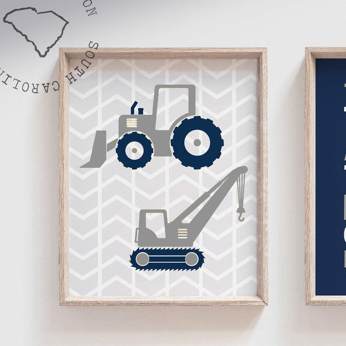 Tractors Trucks & Toys Theres Nothing Quite Like Little Boys, Remember You Are Braver, digger art print, construction trucks room wall decor
