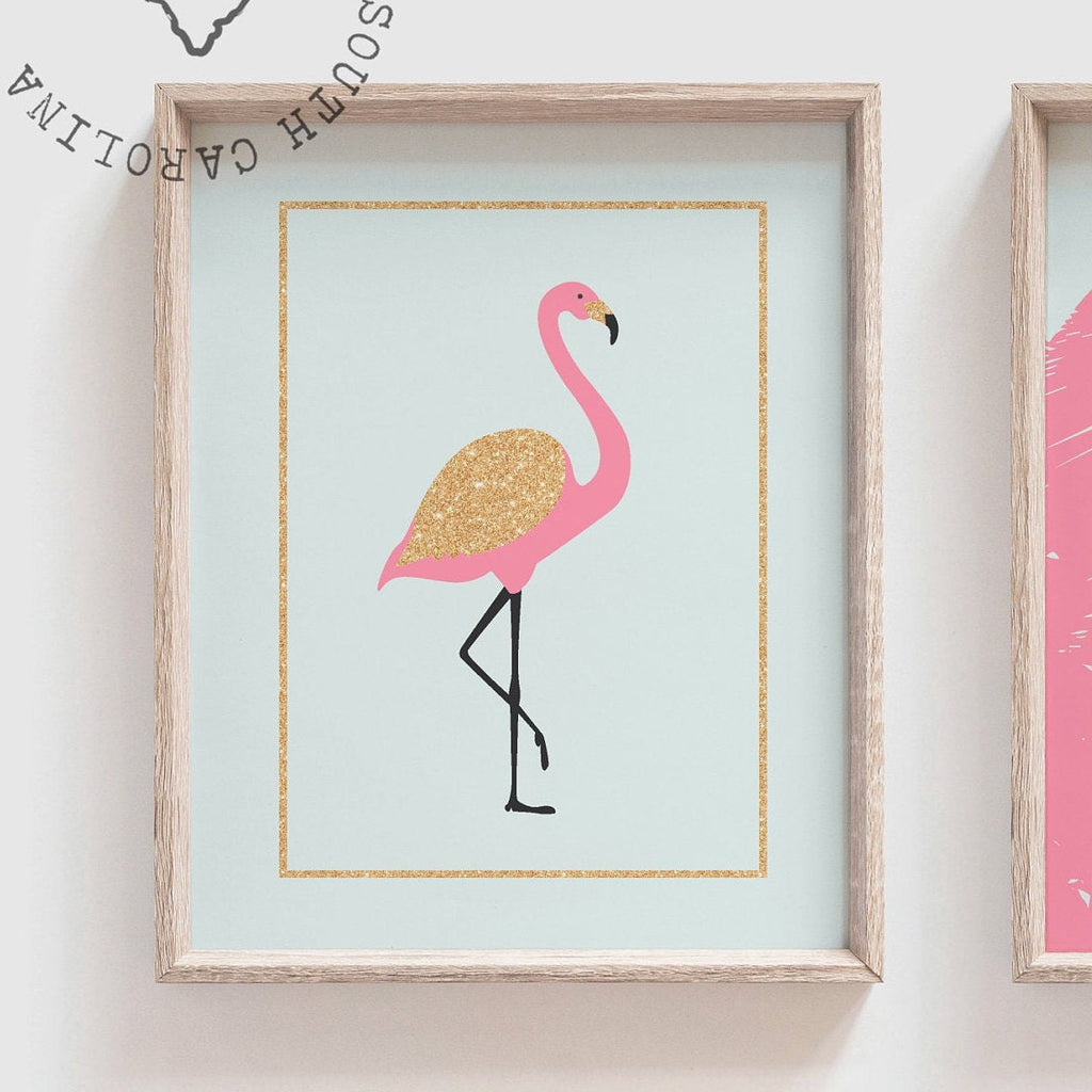 Pink aqua gold nursery, tropical girl bedroom playroom ideas, little girl room decor pink aqua gold, inspirational girl wall art gallery set