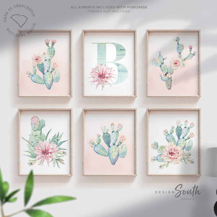 Nursery succulent decor, girl pink desert art, girl bedroom cactus plant succulent theme decor, girl cactus decor, boho baby decor mint pink