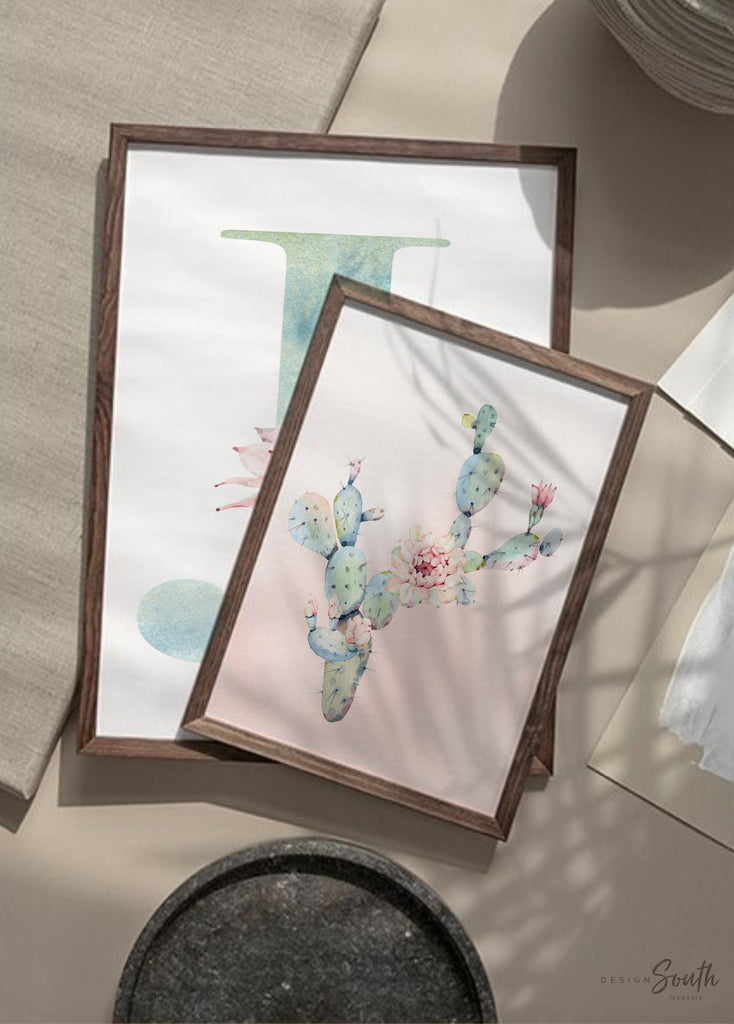 Nursery succulent decor, girl pink desert art, girl bedroom cactus plant succulent theme decor, girl cactus decor, boho baby decor mint pink