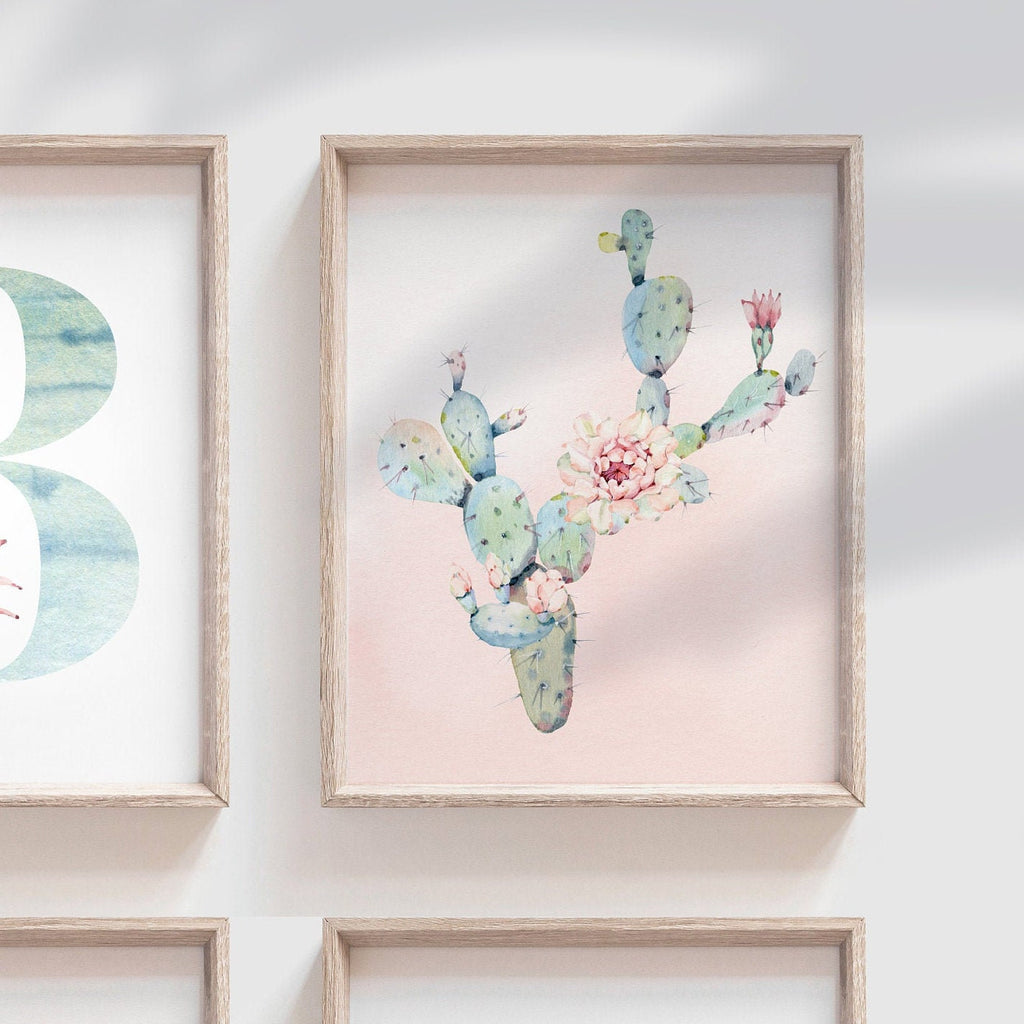 Nursery succulent decor, girl pink desert art, girl bedroom cactus plant succulent theme decor, girl cactus decor, boho baby decor mint pink