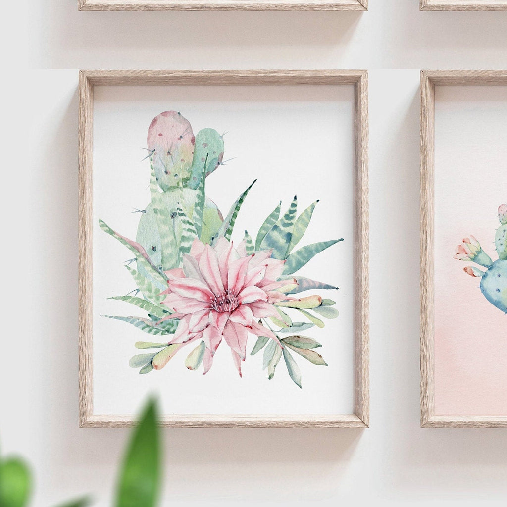 Nursery succulent decor, girl pink desert art, girl bedroom cactus plant succulent theme decor, girl cactus decor, boho baby decor mint pink