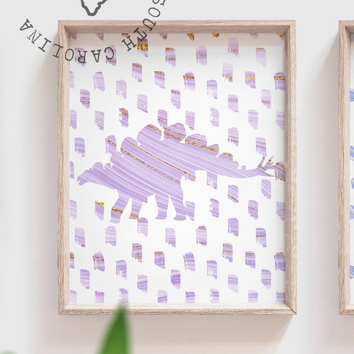 Dinosaur girl nursery decor, pastel dinosaur art, girls room nursery decor dinosaur wall art, girls dinosaur bedroom themed wall art purple