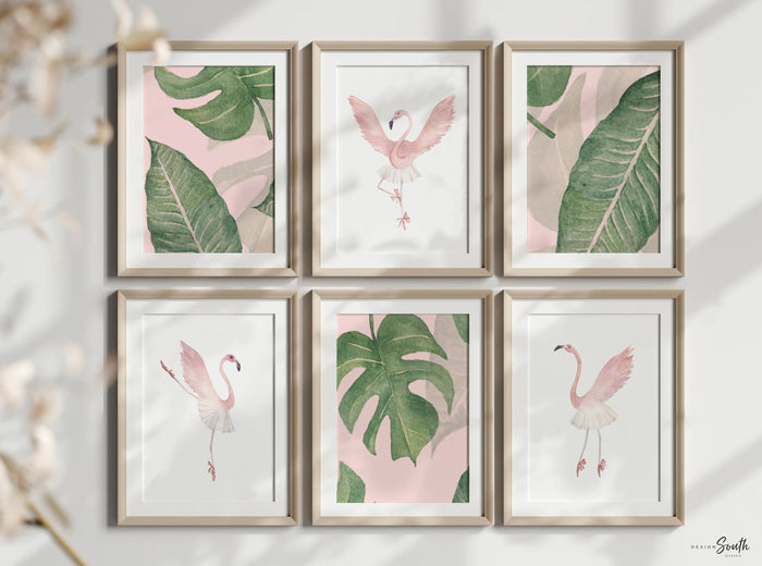 Ballet nursery set 6 prints, blush dance nursery decor, ballerina dance nursery, flamingo nursery decor, blush pink dancer art, pink ballet