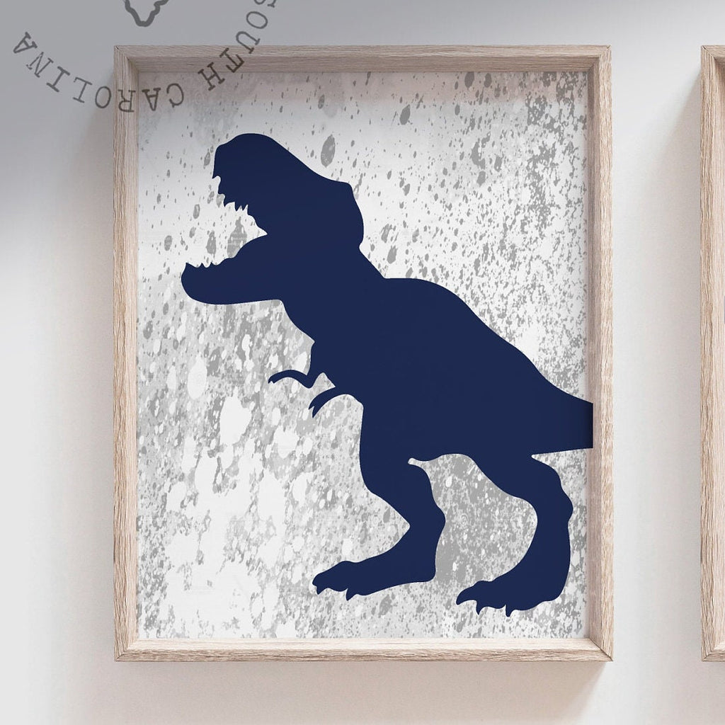 Navy blue dinosaurs, navy blue and gray boys room art, toddler boy bedroom navy blue dinosaurs, collection of 6 dinosaur art prints posters