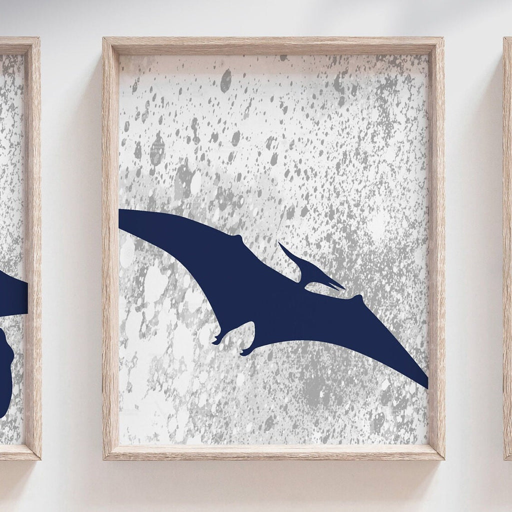 Navy blue dinosaurs, navy blue and gray boys room art, toddler boy bedroom navy blue dinosaurs, collection of 6 dinosaur art prints posters