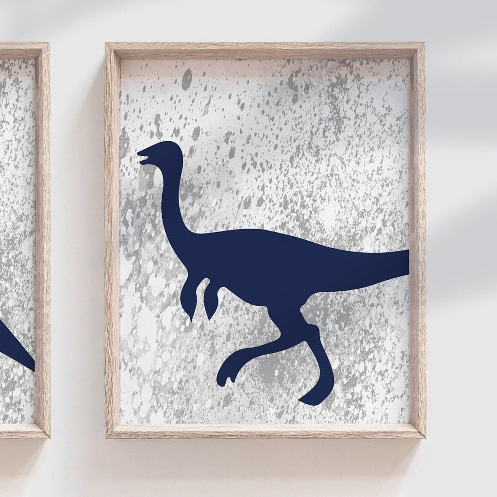 Navy blue dinosaurs, navy blue and gray boys room art, toddler boy bedroom navy blue dinosaurs, collection of 6 dinosaur art prints posters